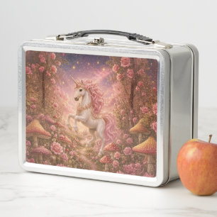 Prancing Unicorn in an Enchanted Meadow Metal Lunch Box