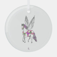 Prancing White Pegasus Vintage Carousel Horse 