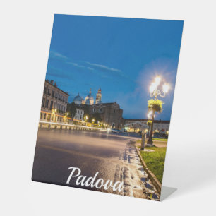 Prato della Valle at night in Padova, Italy Pedestal Sign