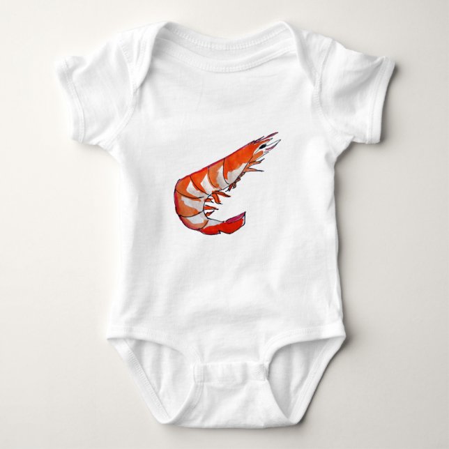 Prawn shrimp seafood kitsch art baby bodysuit (Front)