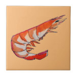 Prawn shrimp seafood kitsch art ceramic tile<br><div class="desc">A hand drawn illustration of a prawn or shrimp by watercolour artist Sacha Grossel. This cute orange vibrant illustration of this marine crustacean animal depicts a shrimp or prawn against a  fully customisable background. Very cute,  quirky and kitsch. For seafood lovers everywhere.</div>