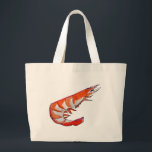 Prawn shrimp seafood kitsch art large tote bag<br><div class="desc">A hand drawn illustration of a prawn or shrimp by watercolour artist Sacha Grossel. This cute orange vibrant illustration of this marine crustacean animal depicts a shrimp or prawn against a  fully customisable background. Very cute,  quirky and kitsch. For seafood lovers everywhere.</div>