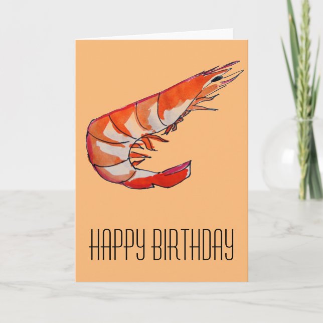 Prawn shrimp seafood kitsch birthday card (Front)