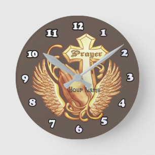 Pray Always Cross Christian Round Clock