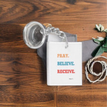 Pray Believe Receive Double-sided Square Keychain