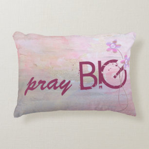 Pray Big quote on textured pink Decorative Cushion