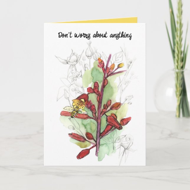 Pray Don't Worry Religious Honeybee Red Rose Card (Front)