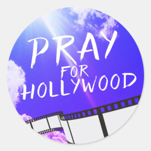 Pray for Hollywood in Sky Purple Classic Round Sticker