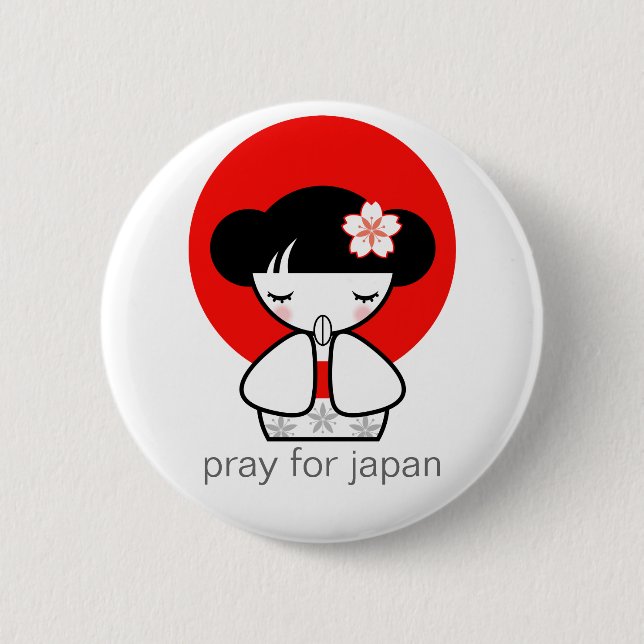 Pray for Japan Kokeshi Doll 6 Cm Round Badge (Front)