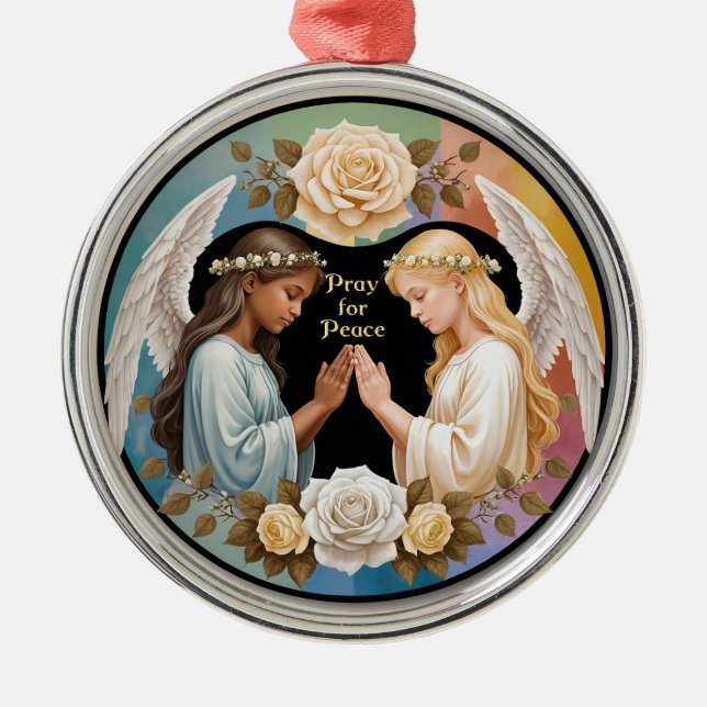 Pray for Peace Angels Metal Ornament (Front)