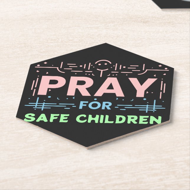 Pray for safe children paper coaster (Angled)
