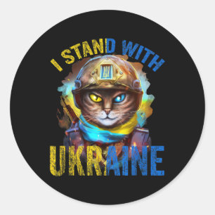 Pray For Support Ukrainian Cat Soldier Stand With Classic Round Sticker