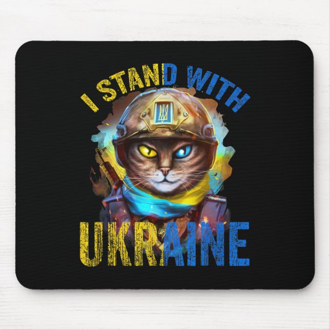 Pray For Support Ukrainian Cat Soldier Stand With  Mouse Pad (Front)
