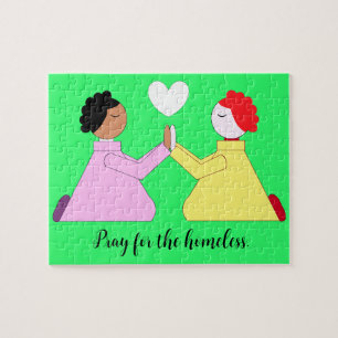 Pray for the homeless- Green & Heart Jigsaw Puzzle