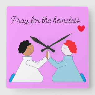 Pray for the Homeless- Lavender & Heart:  Square Wall Clock