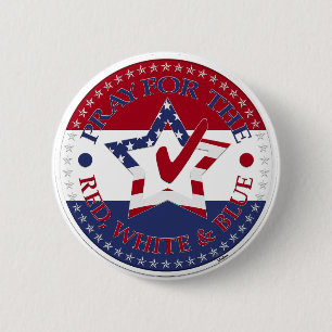 Pray For The Red, White and Blue Star Check Mark 6 Cm Round Badge