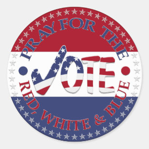Pray For The Red, White Blue USA Check Mark VOTE Classic Round Sticker