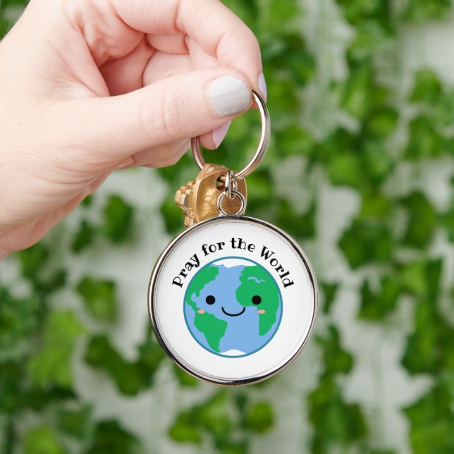 Pray for the World Cute Earth Keychain (Hand)