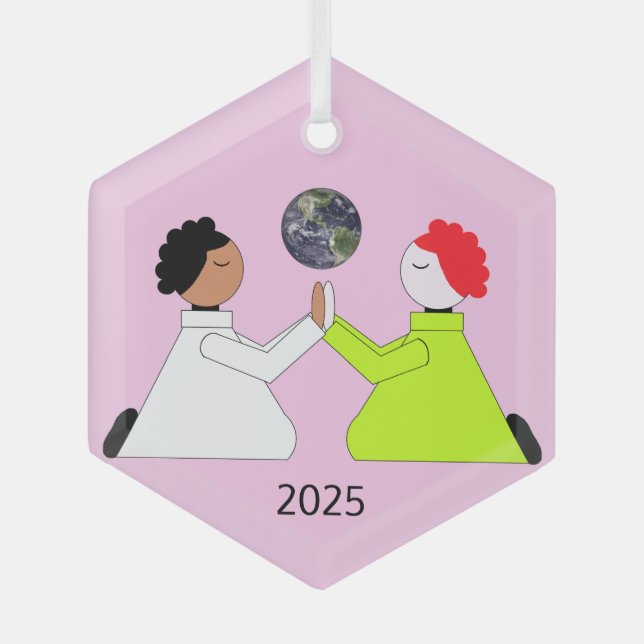 Pray for the World:  Lavender   Glass Tree Decoration (Front)