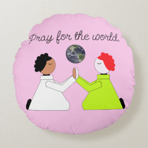 Pray for the World: Lavender Round Cushion