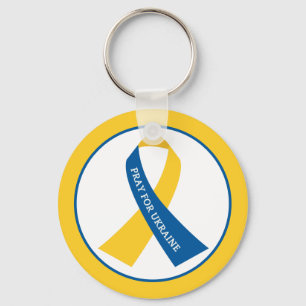 Pray for Ukraine Blue Yellow Ribbon Key Ring