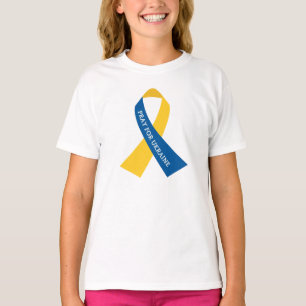 Pray for Ukraine Blue Yellow Ribbon Kids T-Shirt