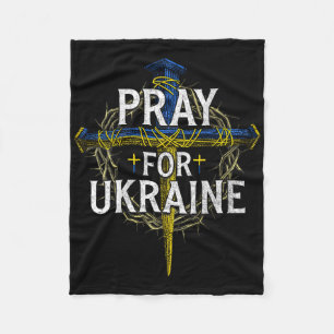 Pray For Ukraine Cross Christian Support Ukraine ( Fleece Blanket