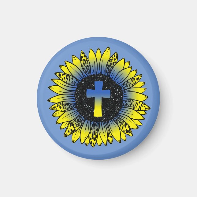 Pray for Ukraine Sunflower and Cross Magnet (Front)