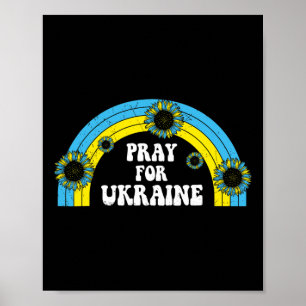 Pray For Ukraine Sunflower Blue Yellow Rainbow Ret Poster