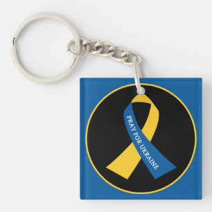 Pray for Ukraine Support Ribbon Square Key Ring
