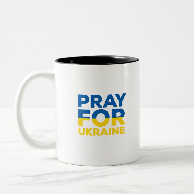 Pray For Ukraine Two-Tone Coffee Mug (Left)