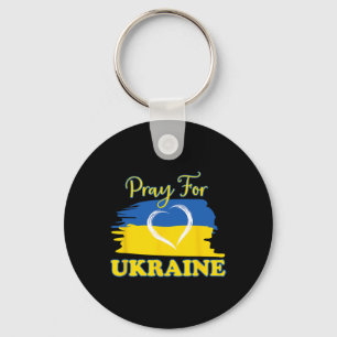 Pray For Ukraine Ukrainian Flag Heart Key Ring