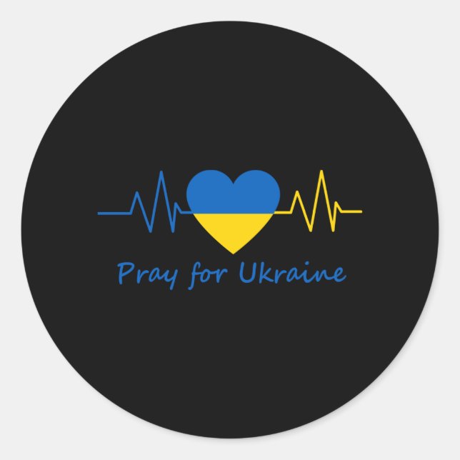 Pray For Ukraine Ukrainian Flag HeartBeat Strong Classic Round Sticker (Front)