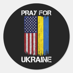 Pray For Ukraine Us Ukraine Flag Vintage Support U Classic Round Sticker