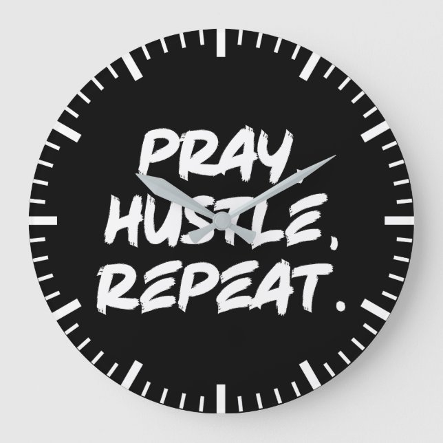 Pray, Hustle, Repeat - Faith, Success Motivational Large Clock (Front)