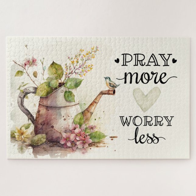 Pray More Worry Less Inspirational Quote Christian Jigsaw Puzzle (Horizontal)