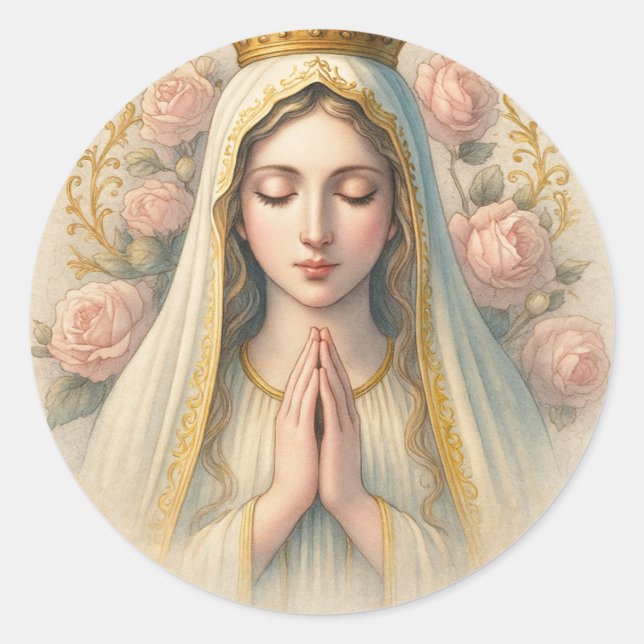 Pray the Rosary – Our Lady of Fatima Devotional  Classic Round Sticker (Front)