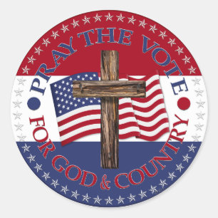 Pray The Vote For God and Country Cross USA Flag Classic Round Sticker