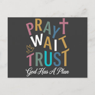 Pray Wait Trust Christian Cute Bible Verse Pastel Postcard