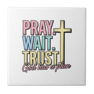 Pray Wait Trust Cross Christian Vintage Ceramic Tile