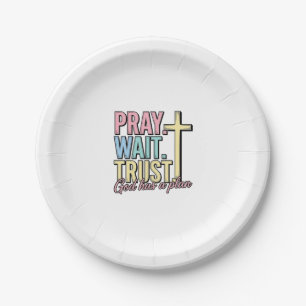 Pray Wait Trust Cross Christian Vintage Paper Plate