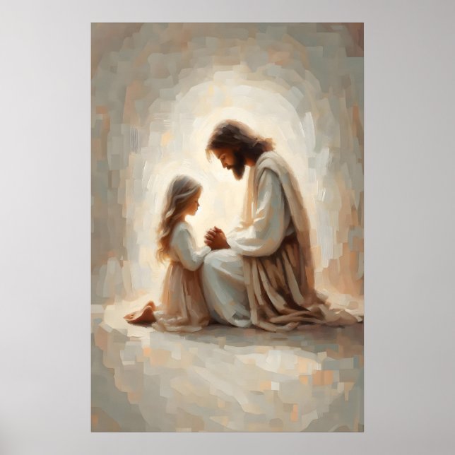 Pray With Me Jesus and Girl Praying Jesus and Kids Poster (Front)