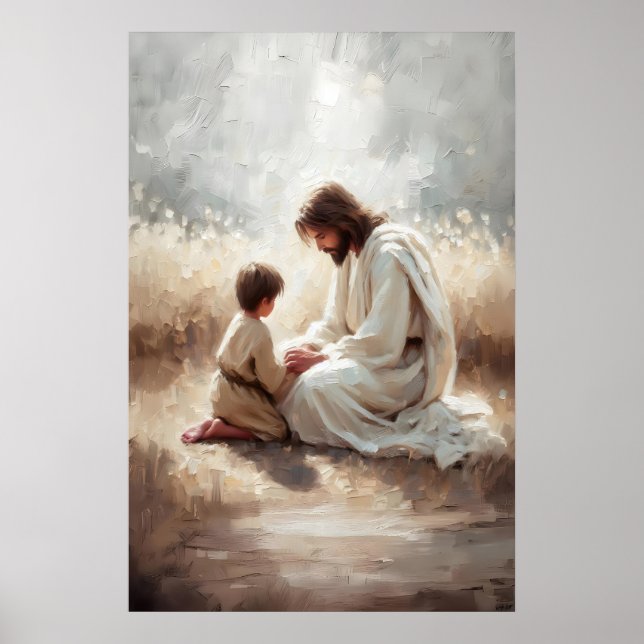 Pray With You Jesus and Boy Jesus and Kids Christi Poster (Front)
