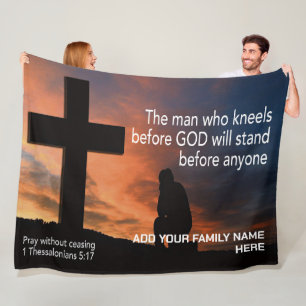 PRAY WITHOUT CEASING Christian Family Name Prayer Fleece Blanket