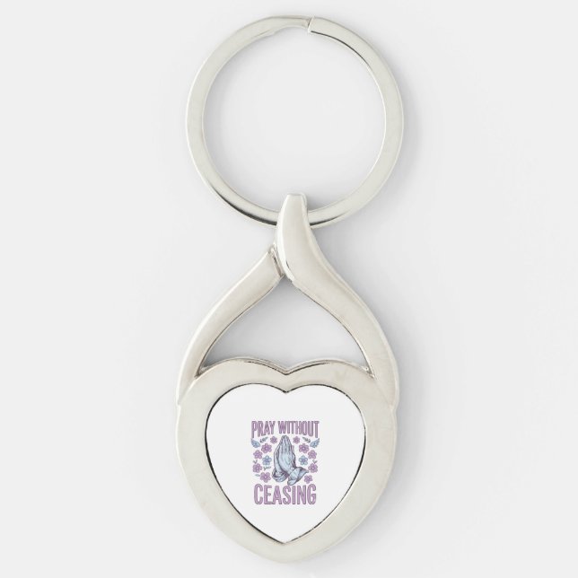 Pray Without Ceasing Floral Praying Hands Shirt_1 Key Ring (Front)