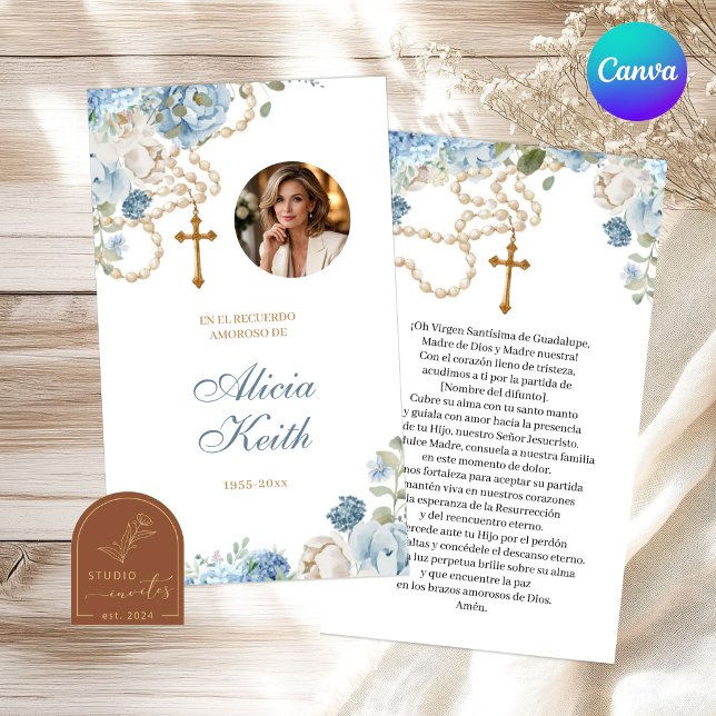 Prayer Card Blue Hydrangea Rosary Funeral (Creator Uploaded)