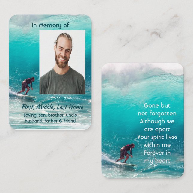 Prayer Card Keepsake Wave Surfer Water (Front/Back)