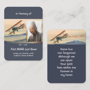 Prayer Card Memorial Keepsake  Clouds Biplane Sky