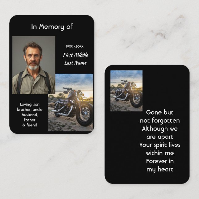 Prayer Card Memorial Keepsake Motorcycle Chopper (Front/Back)