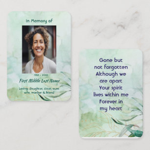 Prayer Card Memorial Keepsake  Watercolor Foliage 